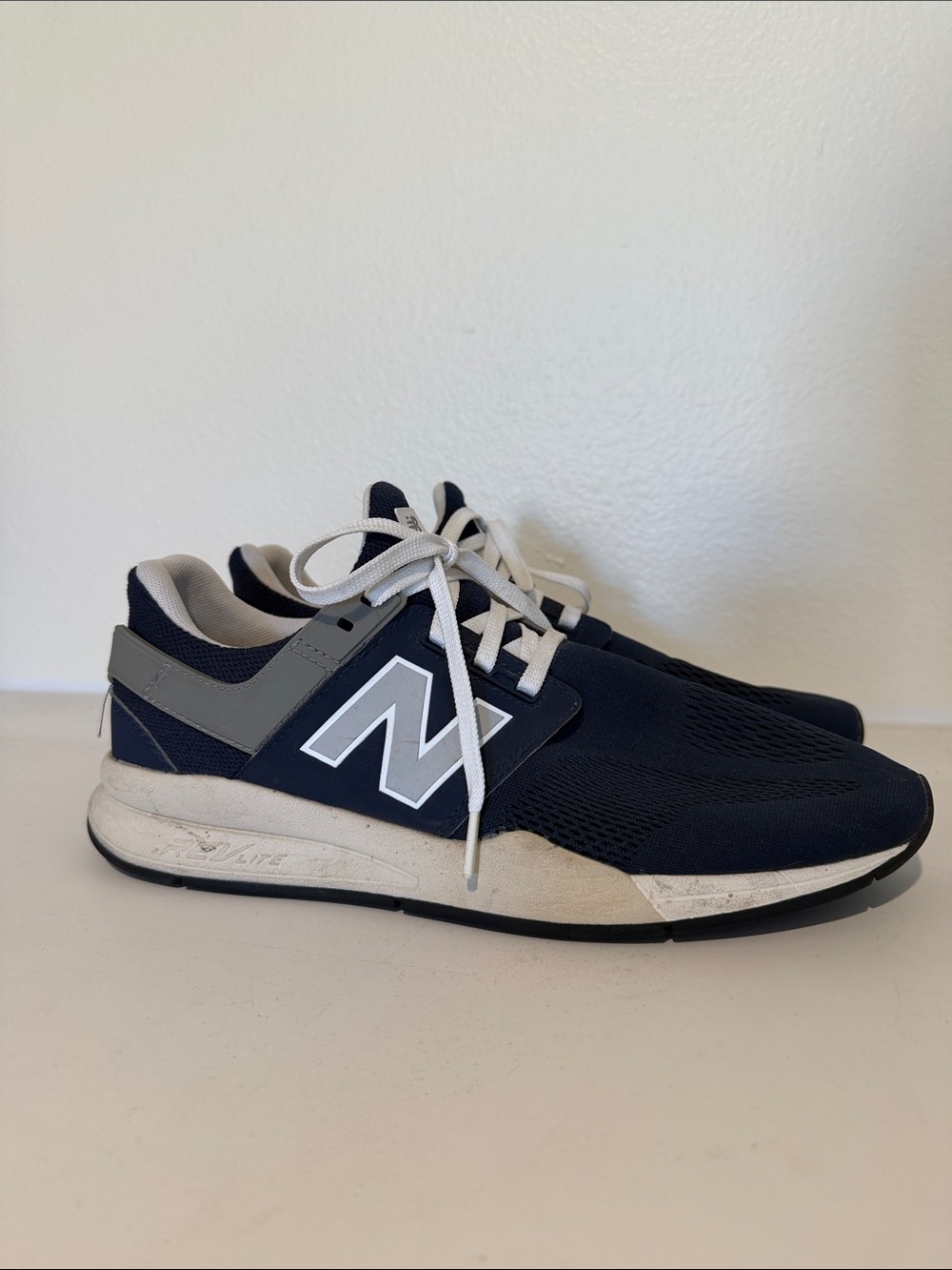 New Balance Men’s Navy & Gray Athletic Sneakers with White Laces